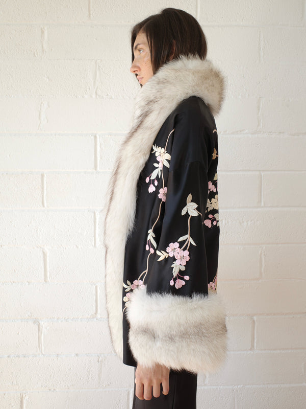 Demi Couture Reconstituted Vintage Fur and Silk Robe - Black
