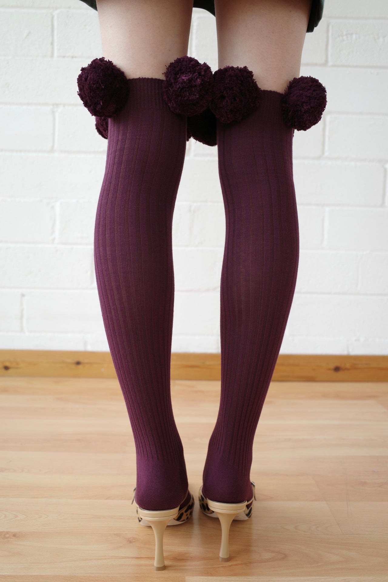 Burgundy Pom Pom Sock