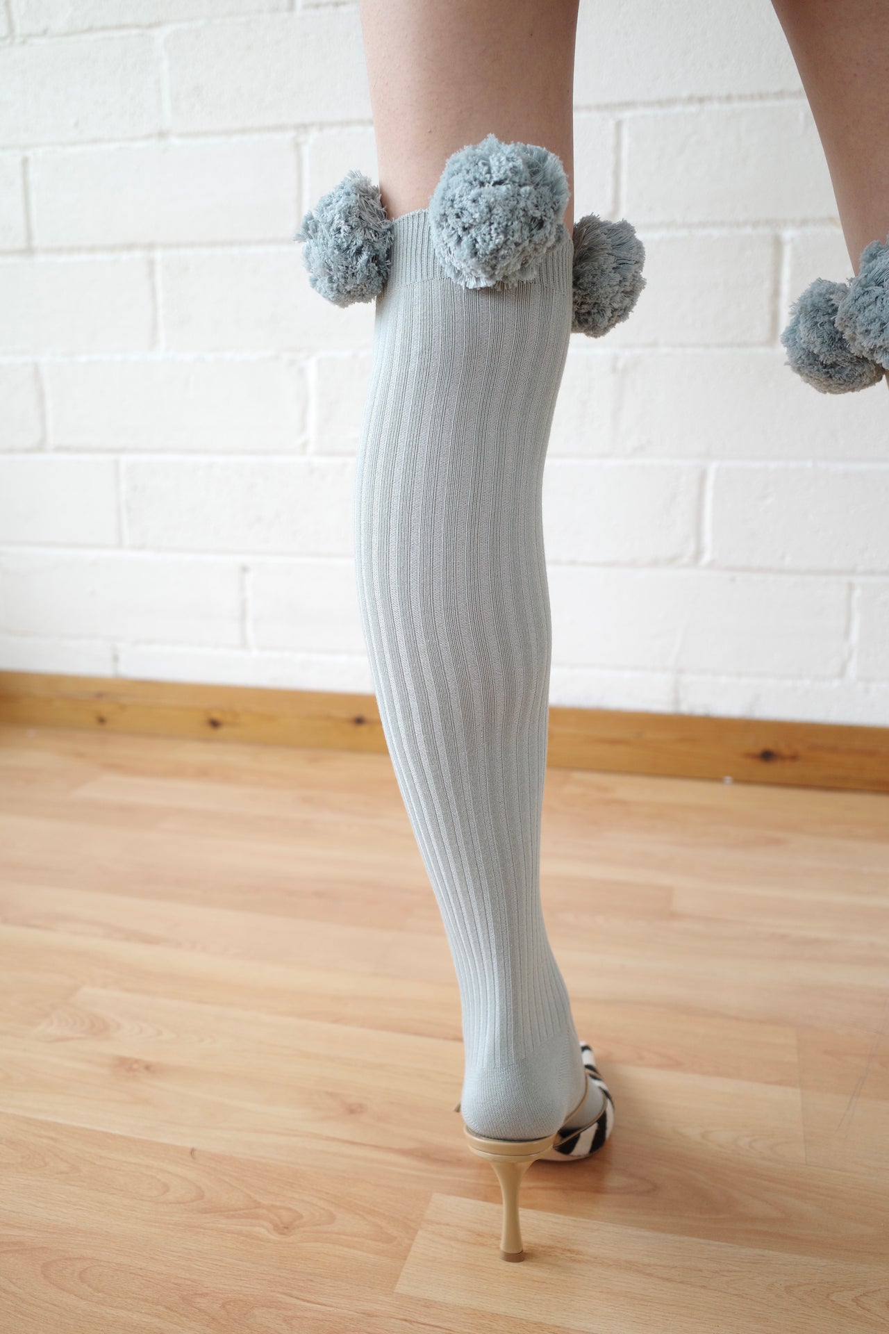 Grey Pom Pom Sock