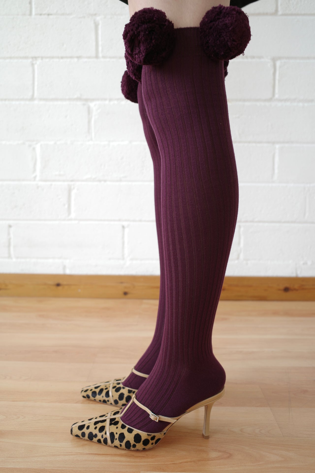 Burgundy Pom Pom Sock