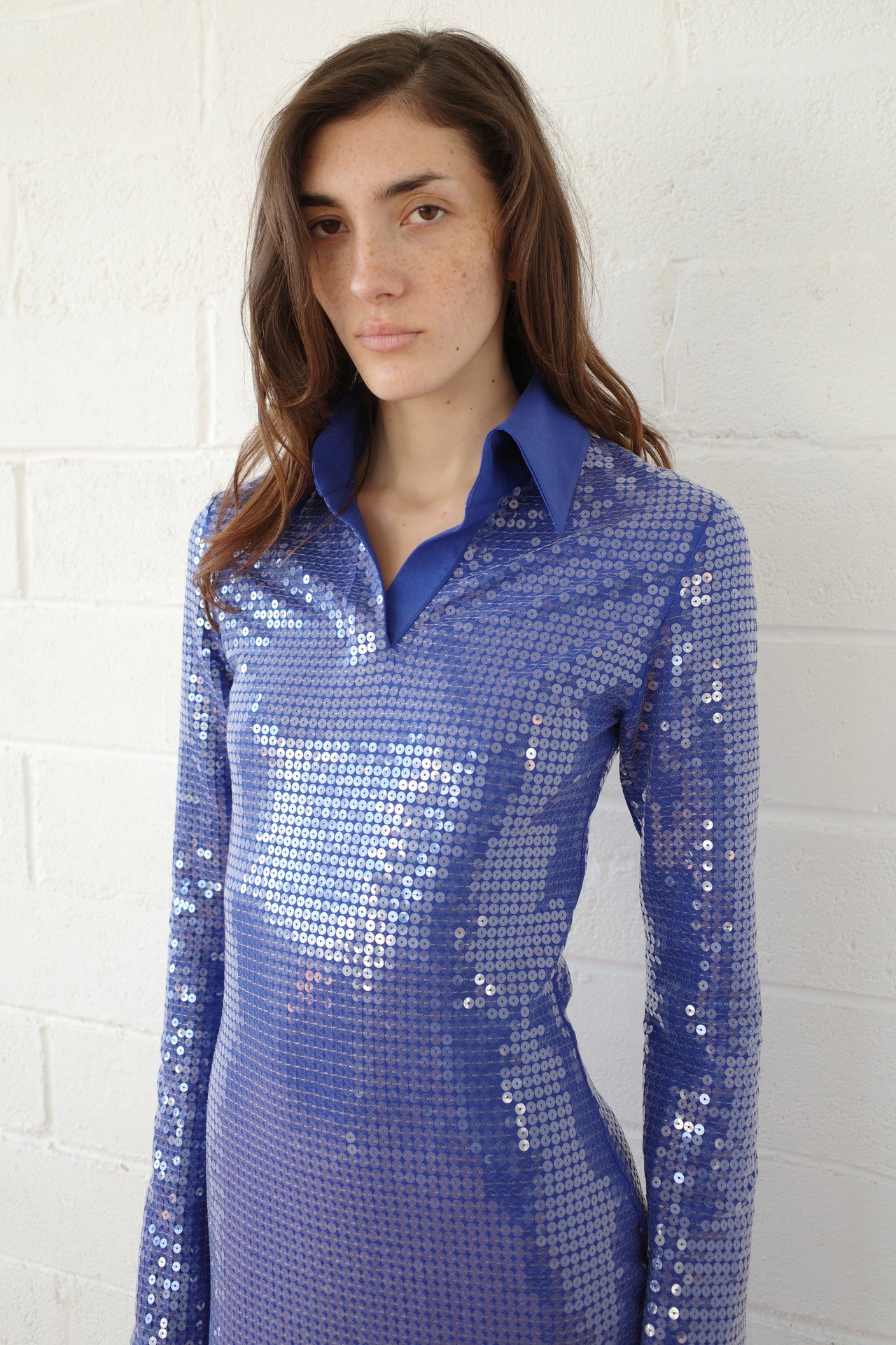 Sequin Jersey Polo Maxi Dress