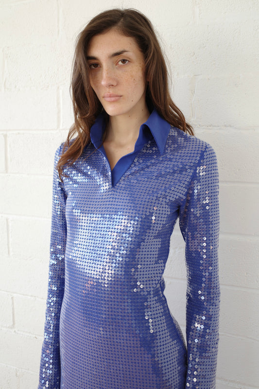 Sequin Jersey Polo Maxi Dress