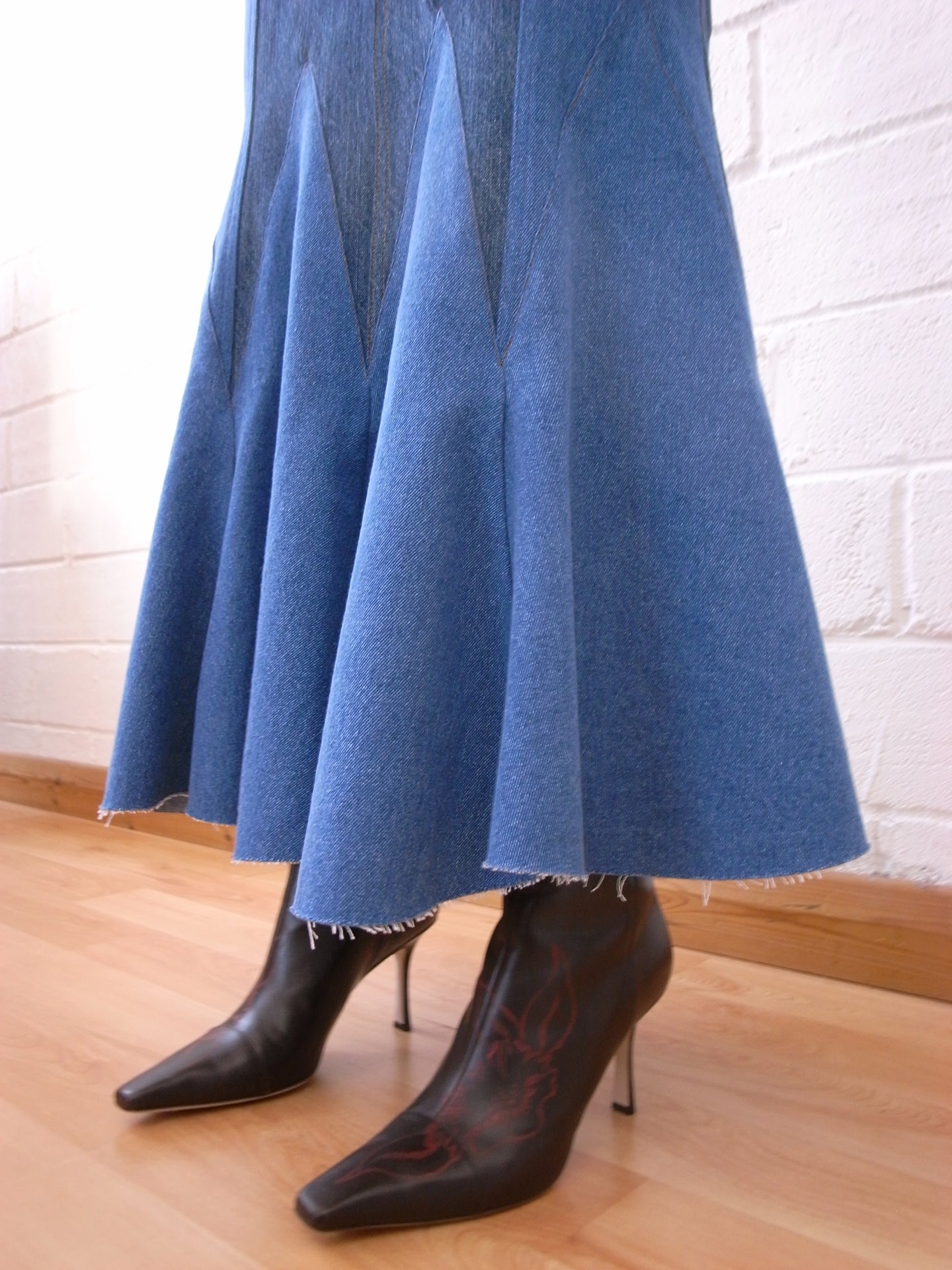 The Reconstituted Denim Godet Maxi Skirt