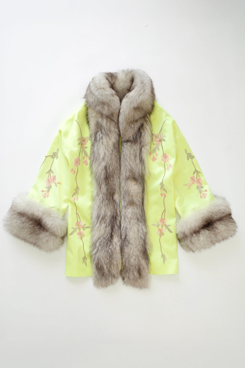 Demi Couture Reconstituted Silk & Fur Robe - Neon Yellow