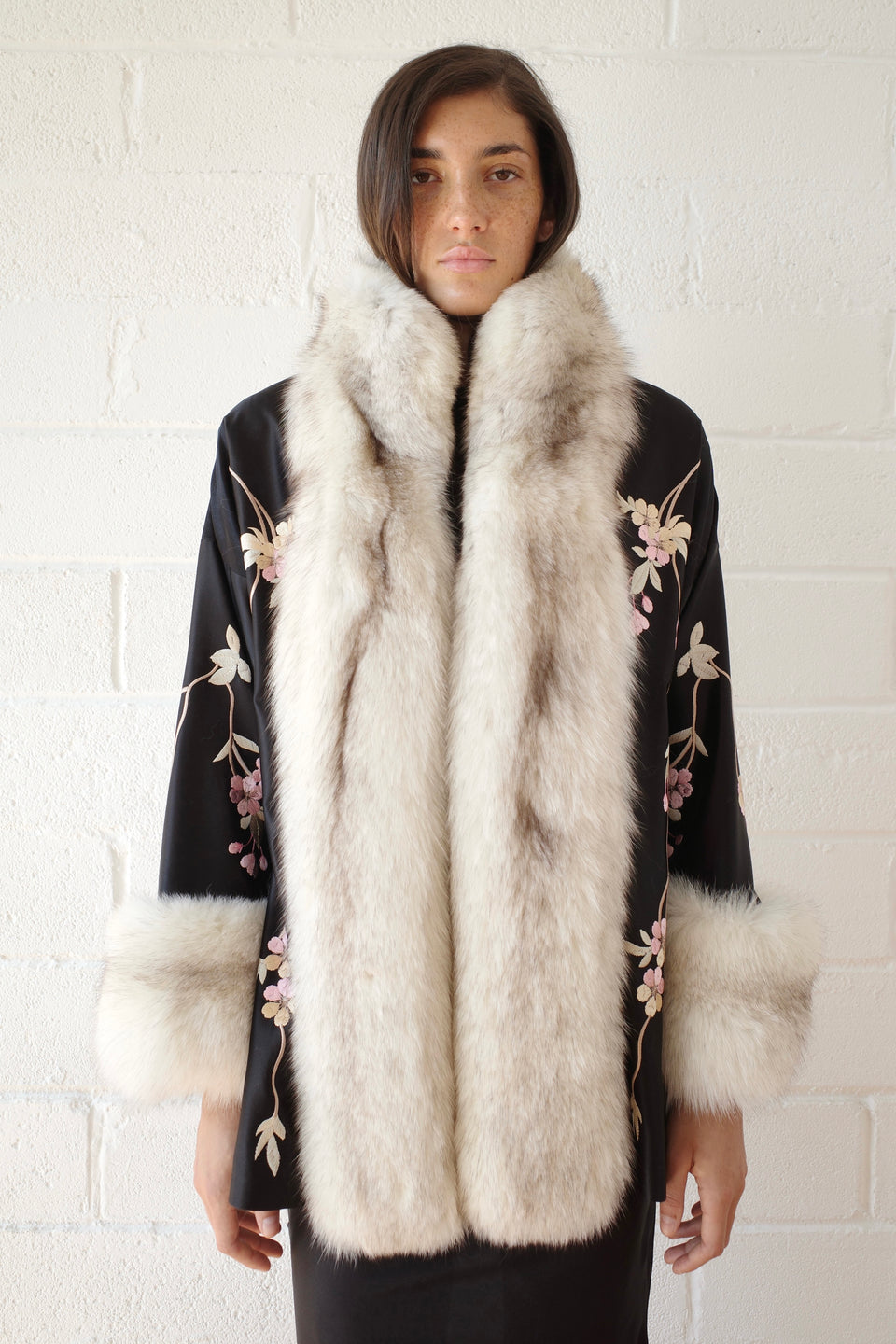 Demi Couture Reconstituted Vintage Fur and Silk Robe - Black