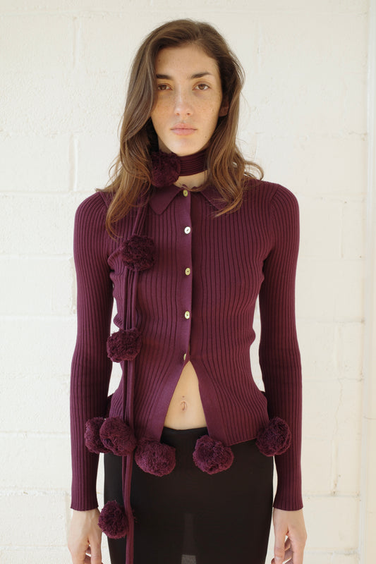 Burgundy Pom Pom Scarf