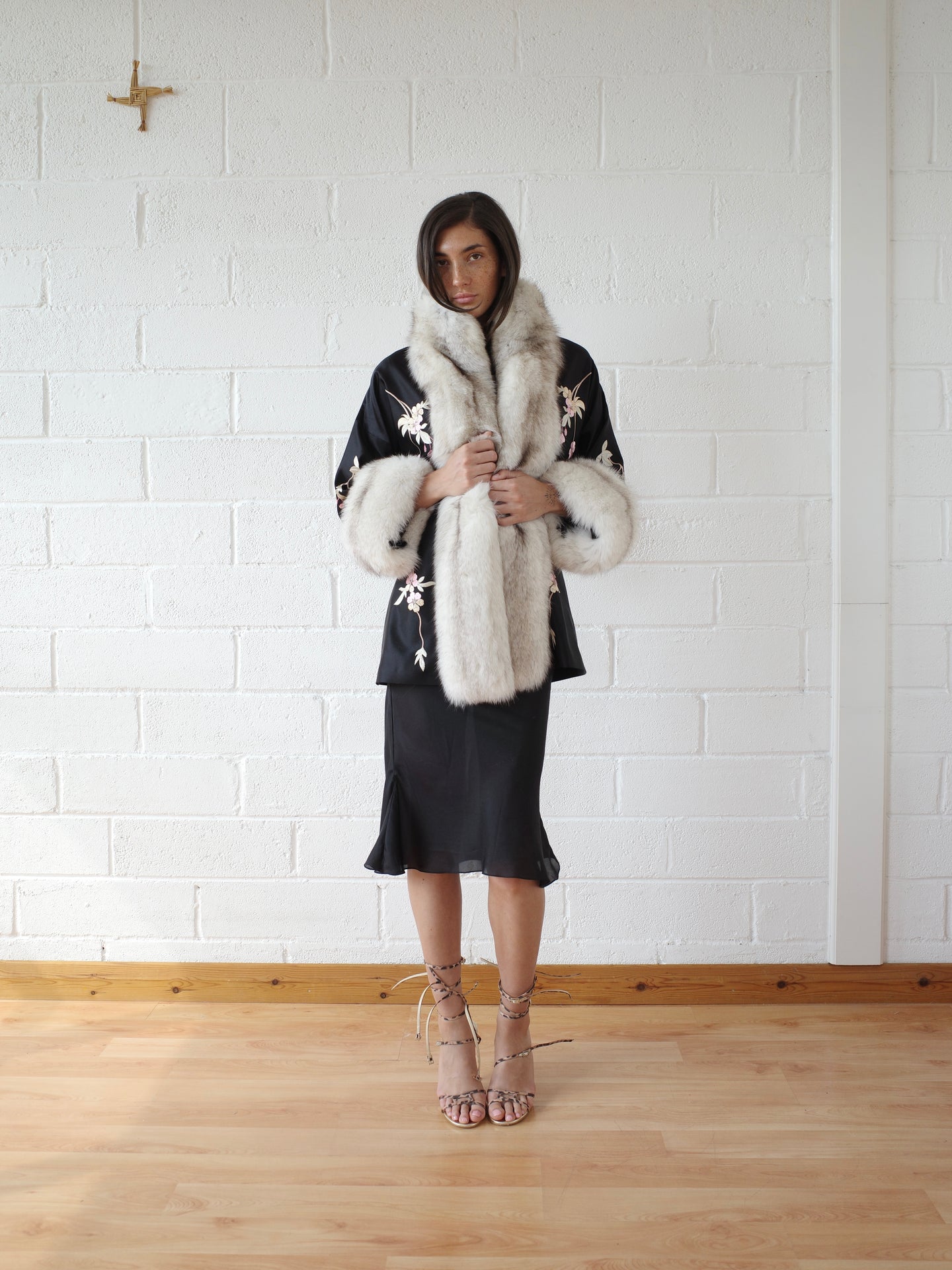 Demi Couture Reconstituted Vintage Fur and Silk Robe - Black