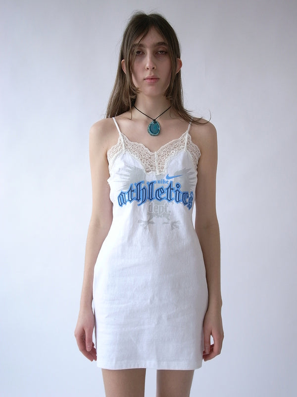 The Reconstituted Jersey Lace Camisole Mini Dress- White