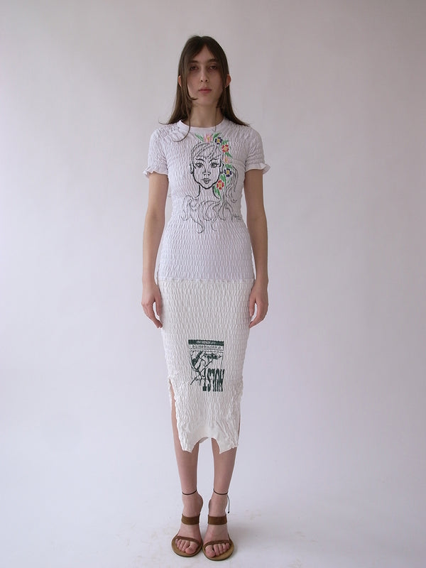 Exclusive-The Reconstituted Shirred T-shirt Dress- White