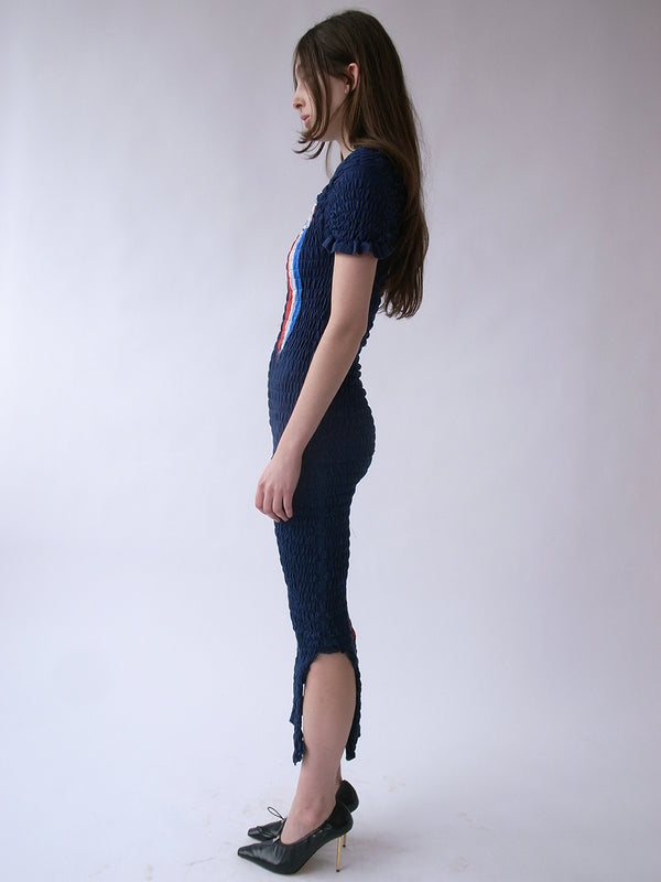 The Reconstituted Shirred T-shirt Dress- Blue