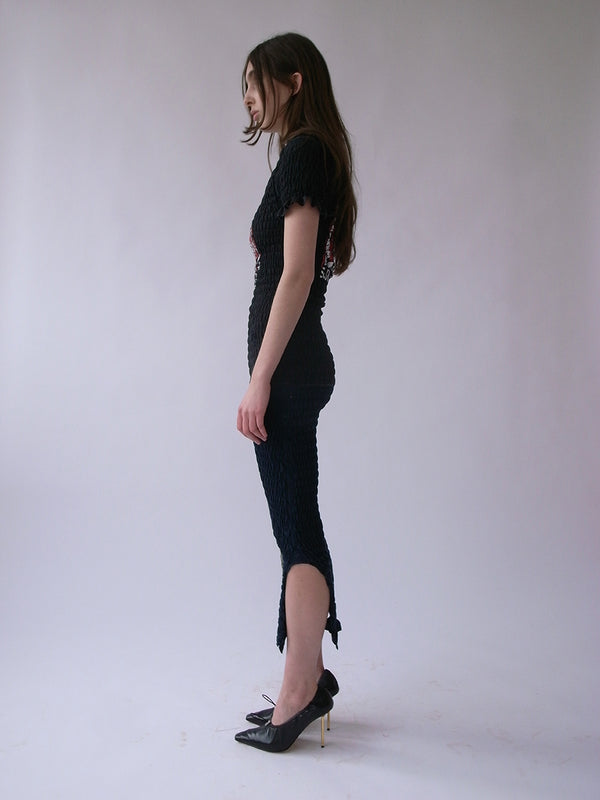 The Reconstituted Shirred T-shirt Dress- Black