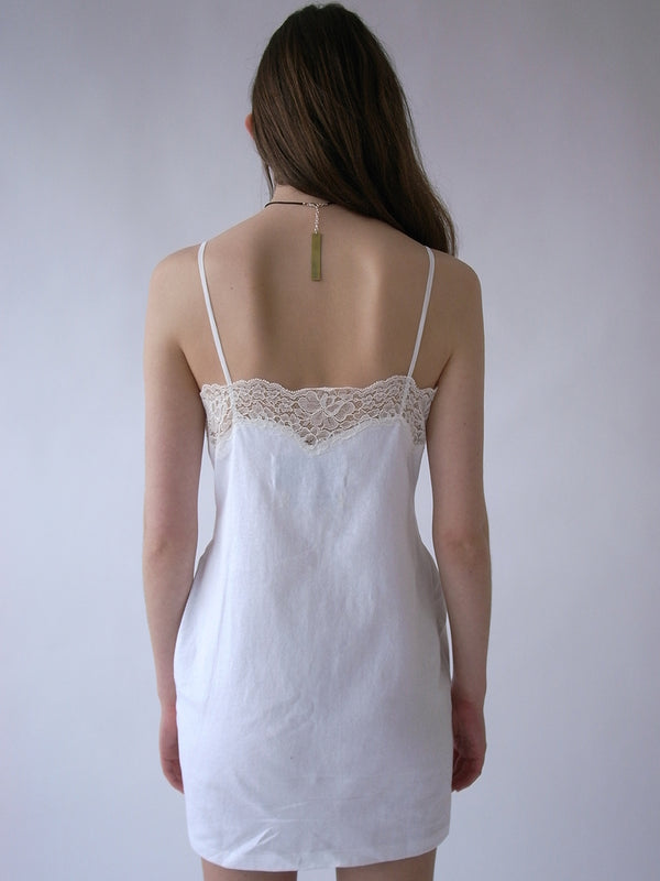 The Reconstituted Jersey Lace Camisole Mini Dress- White
