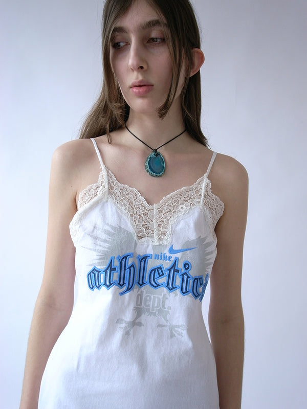 The Reconstituted Jersey Lace Camisole Mini Dress- White