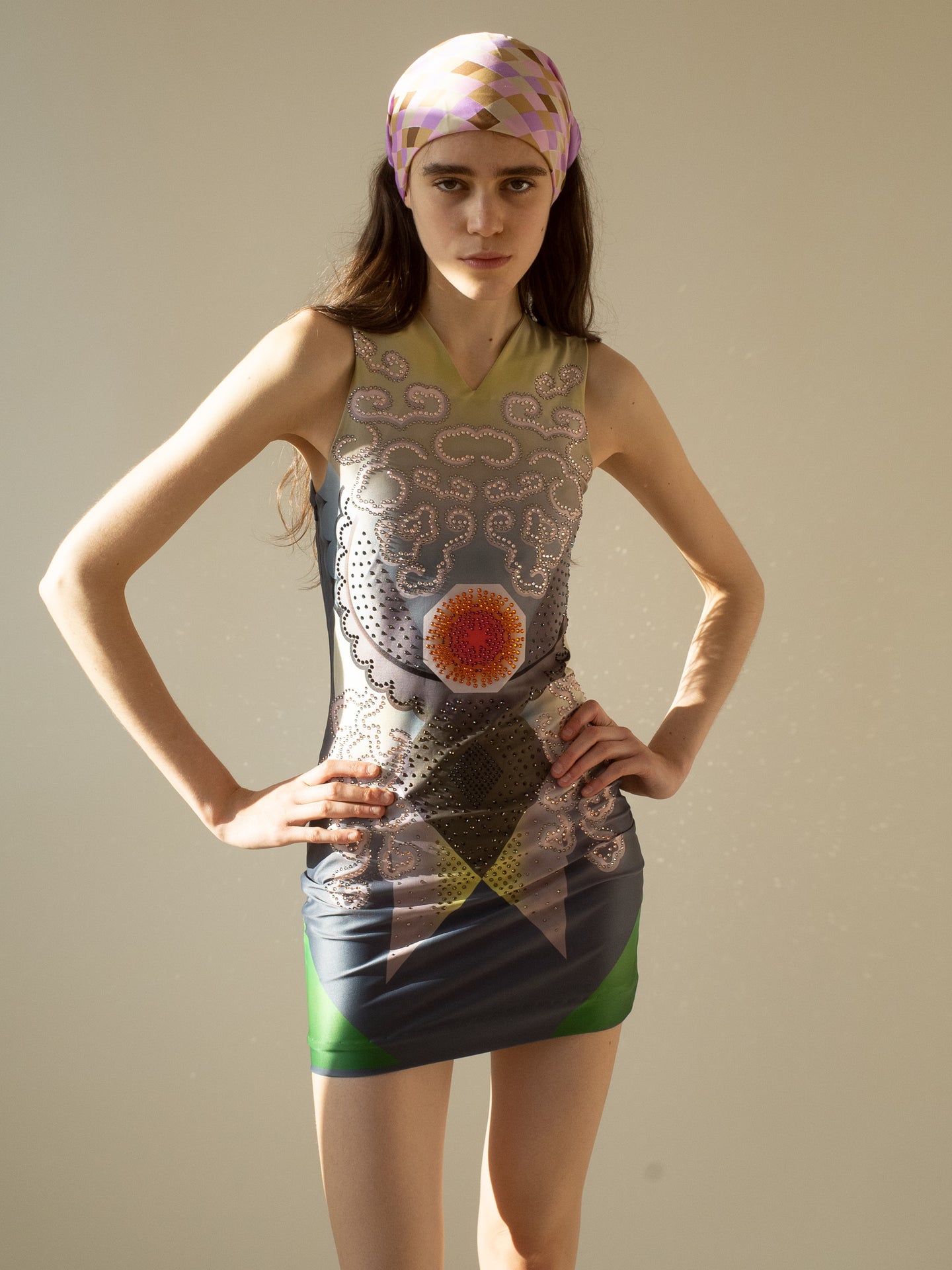 The Recycled Spandex Ghulam Mini-dress with Swarovski Hotfix Crystal